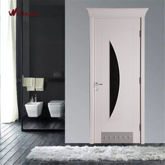 Lowes exterior wooden door French style white color with half moon glass design on China WDMA