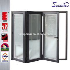 NFRC north American standard commercial thermal broken powder coating aluminum glass bi fold door with built in blinds on China WDMA