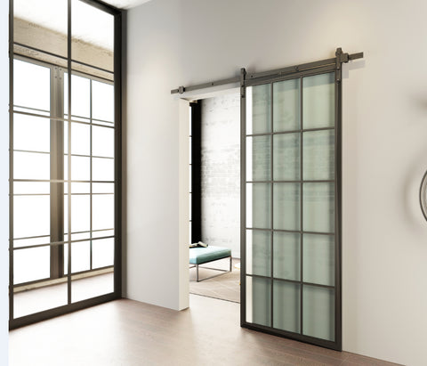 New design custom black metal frame glass insulated sliding barn door wholesale on China WDMA