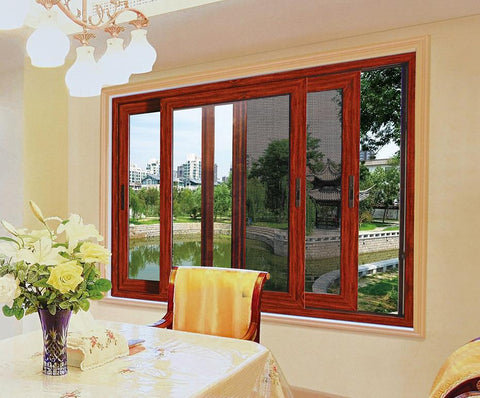 New design double glazed slide aluminium frame sliding frosted glass window with mosquito net on China WDMA