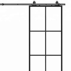 French Style Black Carbon Steel Sliding Frosted Glass Black Frame Barn Door with Soft Close on China WDMA