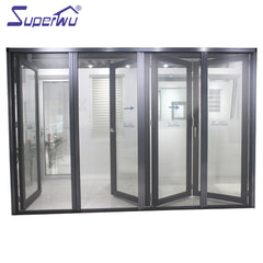 Powder Coated three panel sliding glass folding door with flyscreen on China WDMA