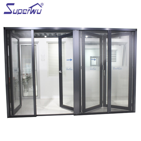 Powder Coated three panel sliding glass folding door with flyscreen on China WDMA