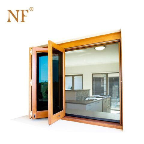 Quality wood clad Aluminum frameless bi fold folding accordion glass window on China WDMA