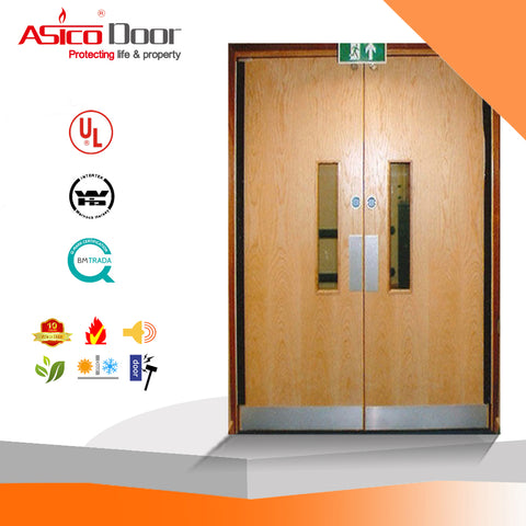 Solid Wooden Fire Rated Standard Size Hospital Door With Glass Window