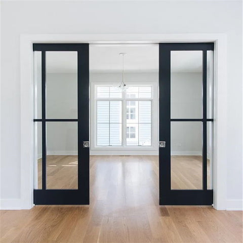 Sliding Pocket Door In Aluminum Alloy Black Barn Door Accessories Hardware For Office Partition Modern Glass Pocket Door