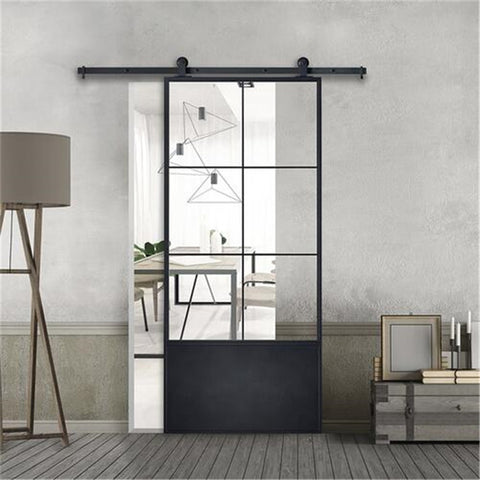 Flush Handle Barn Door Interior Steel Frame Color Matte Black Barn Door Lows With Steel Hardware Laminated Glass Barn Door