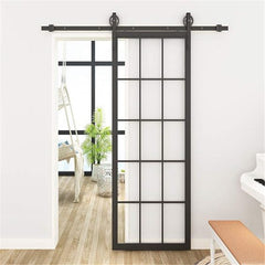 Sliding Pocket Door In Aluminum Alloy Black Barn Door Accessories Hardware For Office Partition Modern Glass Pocket Door