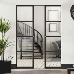 Sliding Pocket Door In Aluminum Alloy Black Barn Door Accessories Hardware For Office Partition Modern Glass Pocket Door