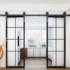 Sliding Pocket Door In Aluminum Alloy Black Barn Door Accessories Hardware For Office Partition Modern Glass Pocket Door