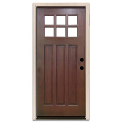 Craftsman Rubber Wood Door Design with Tempered Glass