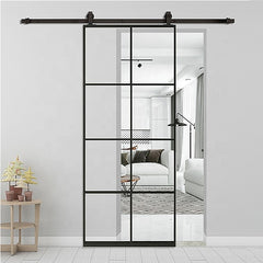 Slim Line  Kitchen Bathroom Study Interior Aluminium Tempered Glass Pocket Sliding Top Hanging Door Barn Door