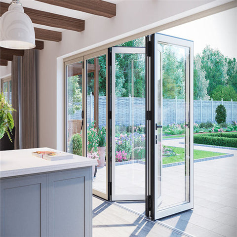 White 12*8 feet interior door aluminum frame with double tempered glass bifold door on China WDMA