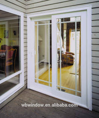 White UPVC sliding glass panel patio door with grill design on China WDMA