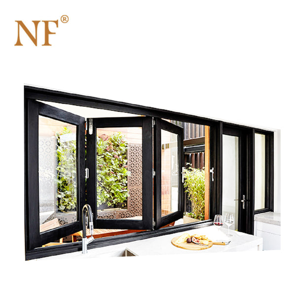 Wrought iron window balcony double glazed hurricane proof glass accordion bi folding window on China WDMA