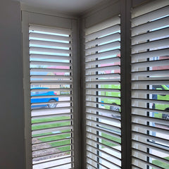 customized faux wood vinyl plantation window shutters on China WDMA