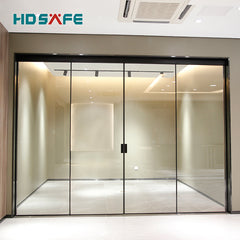 customized tempered glass soft closing black metal narrow frame synchronized sliding door on China WDMA