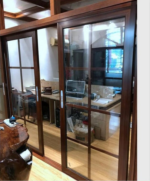 factory wholesale commercial system aluminium four panels sliding closet doors two tracks sliding closet door double glass on China WDMA