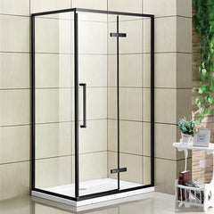 french diamond shaped 3 sided glass shower enclosure with black frame and hinge door on China WDMA