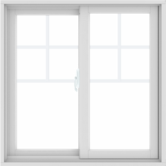 WDMA 34x34 (33.5 x 33.5 inch) White uPVC/Vinyl Sliding Window with Top Colonial Grids Grilles