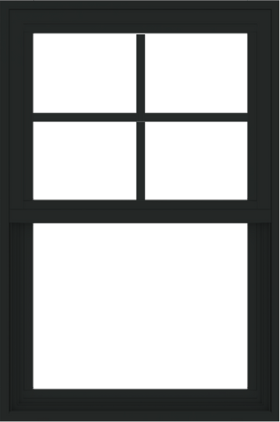 WDMA 24x36 (23.5 x 35.6 inch) black uPVC/Vinyl Single and Double Hung Window with Top Colonial Grids Exterior