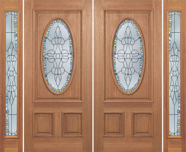 WDMA 100x80 Door (8ft4in by 6ft8in) Exterior Mahogany Maryvale Double Door/2side w/ Tiffany Glass 1