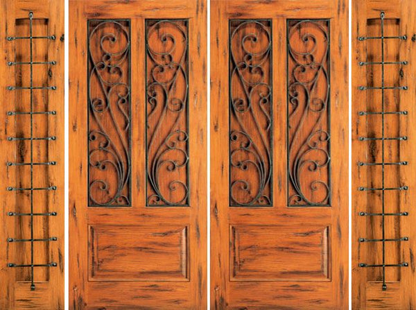 WDMA 100x80 Door (8ft4in by 6ft8in) Exterior Knotty Alder Front Double Door with Two Sidelights 3-Panel 1