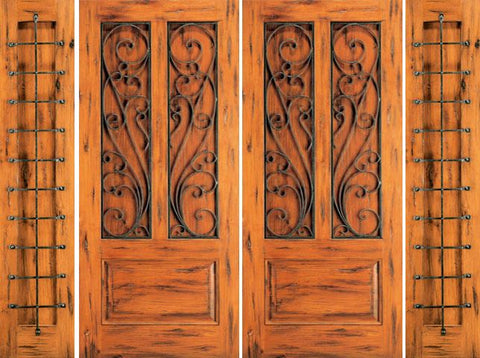 WDMA 100x80 Door (8ft4in by 6ft8in) Exterior Knotty Alder Front Double Door with Two Sidelights 3-Panel 1