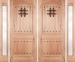 WDMA 108x80 Door (9ft by 6ft8in) Exterior Walnut Rustica Double Door/2side Clear Glass with Speakeasy 1