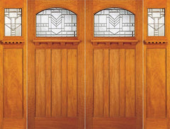 WDMA 108x84 Door (9ft by 7ft) Exterior Mahogany Mission Style Double Door Two Sidelights 1