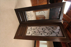 WDMA 108x84 Door (9ft by 7ft) Exterior Mahogany Double Door Two Sidelights Scrollwork Ironwork Glass 2