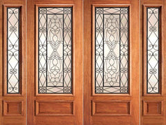 WDMA 108x84 Door (9ft by 7ft) Exterior Mahogany Ironwork Glass Scrollwork Double Door Two Sidelights 1