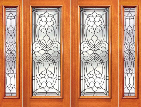 WDMA 108x84 Door (9ft by 7ft) Exterior Mahogany Floral Scrollwork Beveled Glass Entry Double Door and Two Sidelights 1