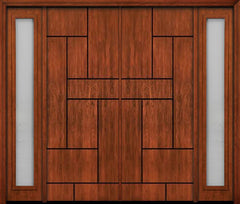 WDMA 108x96 Door (9ft by 8ft) Exterior Cherry 96in Contemporary Lines Groove Double Entry Door Sidelights 1