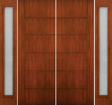 WDMA 108x96 Door (9ft by 8ft) Exterior Cherry 96in Contemporary Lines Single Vertical Grooves Double Fiberglass Entry Door Sidelights 1