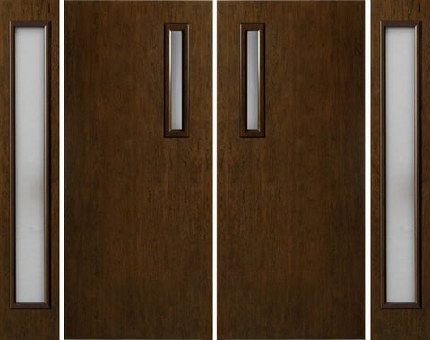 WDMA 112x80 Door (9ft4in by 6ft8in) Exterior Cherry Contemporary One Slim Vertical Lite Double Entry Door Sidelights 1