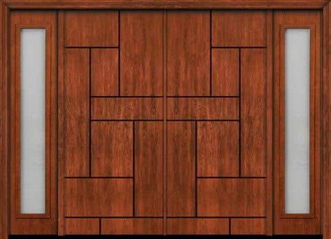 WDMA 112x80 Door (9ft4in by 6ft8in) Exterior Cherry Contemporary Lines Groove Double Entry Door Sidelights 1