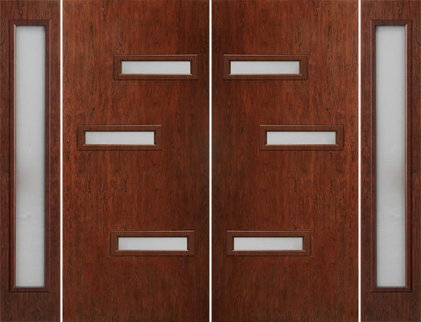 WDMA 112x80 Door (9ft4in by 6ft8in) Exterior Cherry Contemporary Modern 3 Lite Double Entry Door Sidelights FC552 1