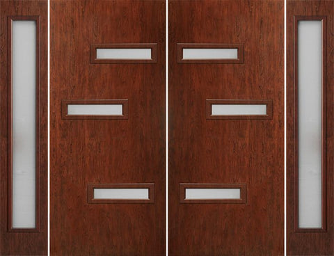 WDMA 112x80 Door (9ft4in by 6ft8in) Exterior Cherry Contemporary Modern 3 Lite Double Entry Door Sidelights FC552 1