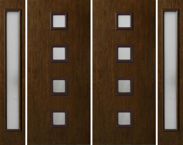 WDMA 112x80 Door (9ft4in by 6ft8in) Exterior Cherry Contemporary Four Square Lite Double Entry Door Sidelights 1