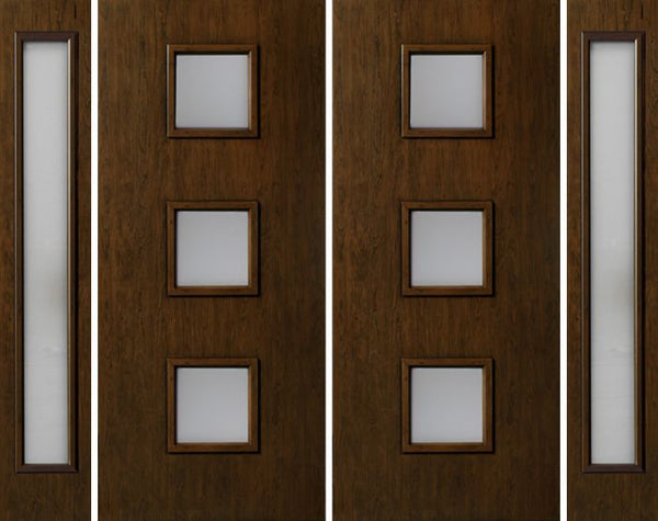 WDMA 112x80 Door (9ft4in by 6ft8in) Exterior Cherry Contemporary Three Square Lite Double Entry Door Sidelights 1