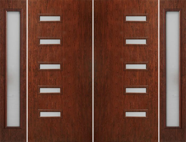 WDMA 112x80 Door (9ft4in by 6ft8in) Exterior Cherry Contemporary Modern 5 Lite Double Entry Door Sidelights FC595 1