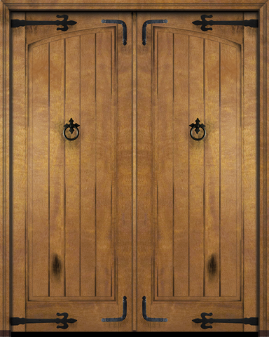 WDMA 120x80 Door (10ft by 6ft8in) Exterior Barn Mahogany Arch Panel Rustic V-Grooved Plank or Interior Double Door with Corner Straps / Straps 2