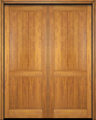 WDMA 120x84 Door (10ft by 7ft) Interior Swing Mahogany 2 Panel V-Grooved Plank Rustic-Old World Exterior or Double Door 1