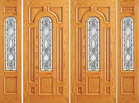 WDMA 120x84 Door (10ft by 7ft) Exterior Mahogany Prehung Center Arch Lite Home Double Door Two Sidelights 1