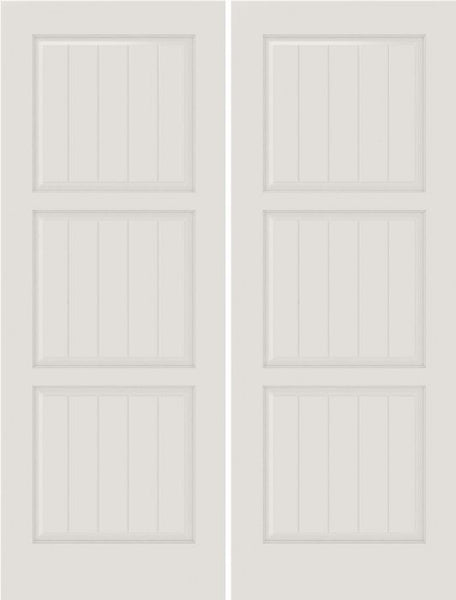 WDMA 20x80 Door (1ft8in by 6ft8in) Interior Swing Smooth SV3100 MDF PLANK/V-GROOVE 3 Panel Double Door 1