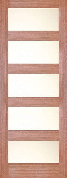 WDMA 24x80 Door (2ft by 6ft8in) Interior Swing Mahogany 4 Lite / 5 Lite Shaker Single Door w/ Matte Glass SH-20 1