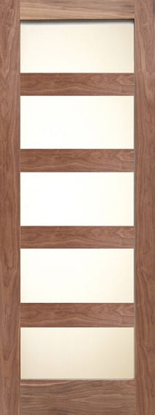 WDMA 24x80 Door (2ft by 6ft8in) Interior Barn Walnut 4 Lite / 5 Lite Shaker Single Door w/ Matte Glass SH-20 1