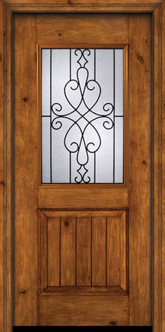 WDMA 30x80 Door (2ft6in by 6ft8in) Exterior Knotty Alder Alder Rustic V-Grooved Panel 1/2 Lite Single Entry Door Wyngate Glass 1