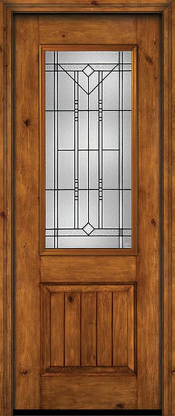 WDMA 30x96 Door (2ft6in by 8ft) Exterior Knotty Alder 96in Alder Rustic V-Grooved Panel 2/3 Lite Single Entry Door Riverwood Glass 1